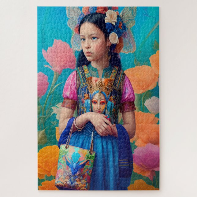 Beautiful girl with a handbag and scarf jigsaw puzzle (Vertical)