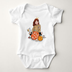 Beautiful Girl with Brown Hair Colouring Pumpkins Baby Bodysuit