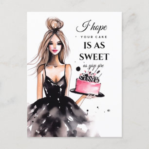 Beautiful girl with cake Holiday Postcard