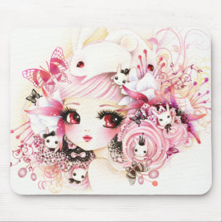 Beautiful girl with cute bunnies mouse pad