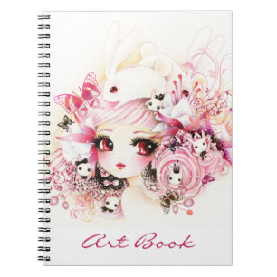 Beautiful girl with cute bunnies spiral notebook