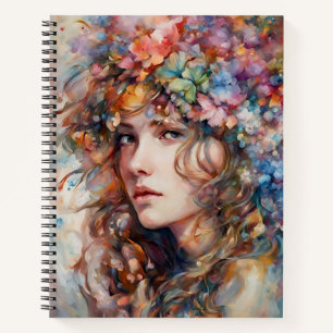 Beautiful Girl with Flowers in Hair Notebook