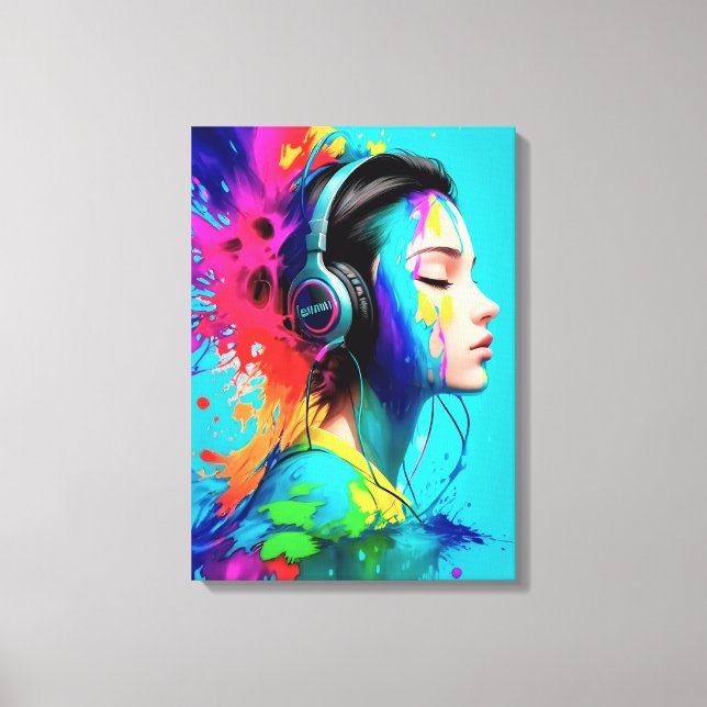 Beautiful Girl with Headphones Canvas Print (Front)