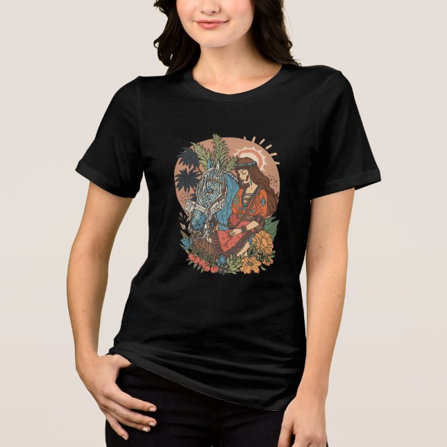 Beautiful Girl with Horse T-Shirt| western cowgirl Tri-Blend Shirt (Front)