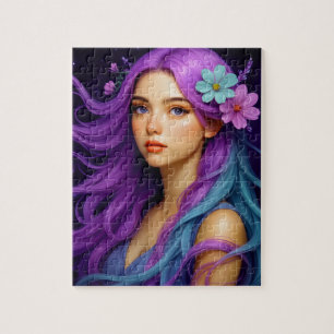Beautiful Girl with pastel hair, night background Jigsaw Puzzle