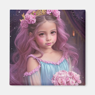 Beautiful Girl with Pink Flowers in her Hair Magnet