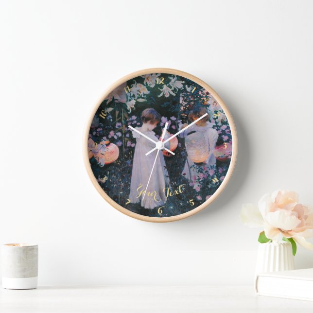 Beautiful Girls Paper Lanterns Vintage Art Wood Clock (Home)