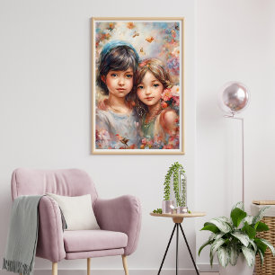 Beautiful Girls with Flowers Poster