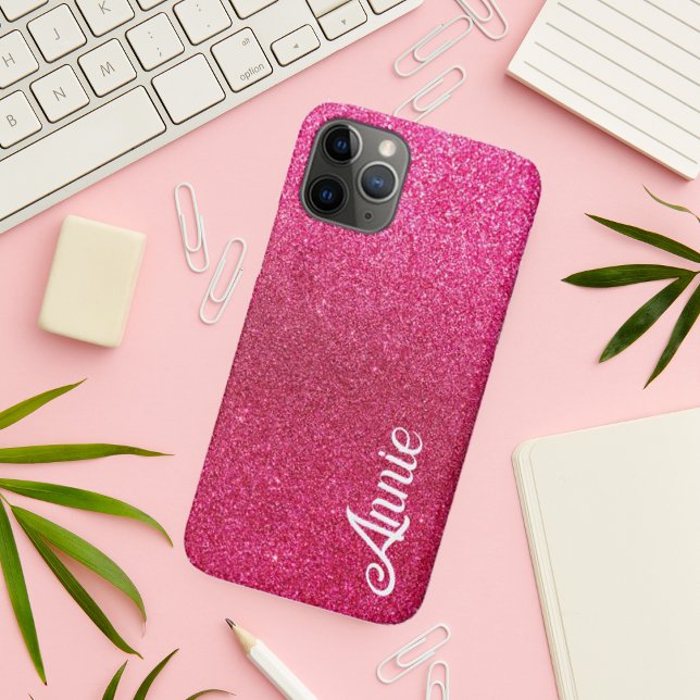 Beautiful Girly Cute Hot Pink Faux Glitter Name Case-Mate iPhone Case (Beautiful Girly Cute Hot Pink Faux Glitter Name Case-Mate iPhone Case)
