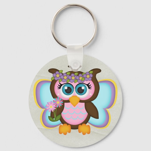 Beautiful Girly Fairy Owl Key Ring (Front)
