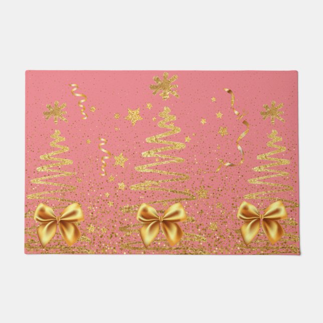 Beautiful girly glam gold trees cute modern pink doormat (Front)
