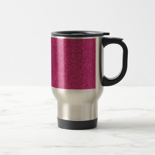 Beautiful girly hot pink glitter effect background travel mug (Right)