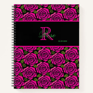 Beautiful Girly Hot Pink Roses Name Monogram  Notebook