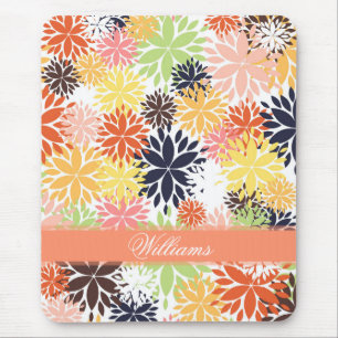 Beautiful girly trendy floral illustration pattern mouse pad