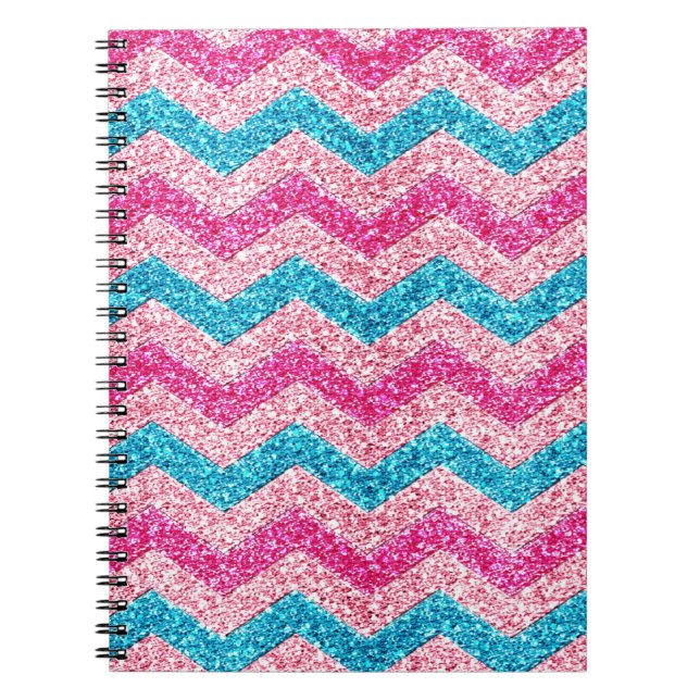 Beautiful girly trendy glitter shining zigzag notebook (Front)
