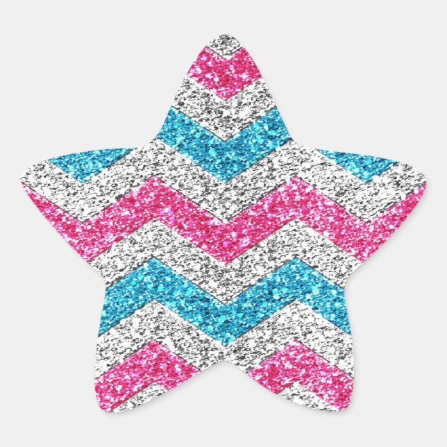 Beautiful girly trendy glitter shining zigzag star sticker (Front)