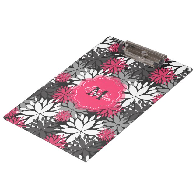 Beautiful girly trendy monogram floral pattern clipboard (Angled)