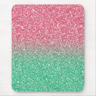 Beautiful girly trendy pink green faux glitter mouse pad