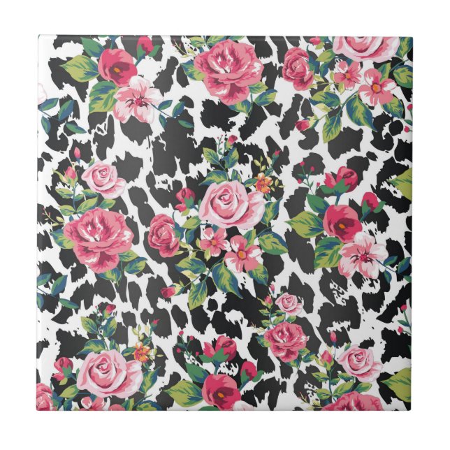 Beautiful girly trendy vintage roses and leopard tile (Front)