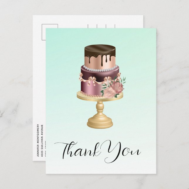 Beautiful Glam Party Cake Thank You Postcard (Front/Back)