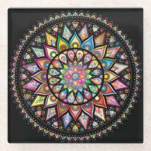 Beautiful Glass Coaster. Mandala design. Glass Coaster