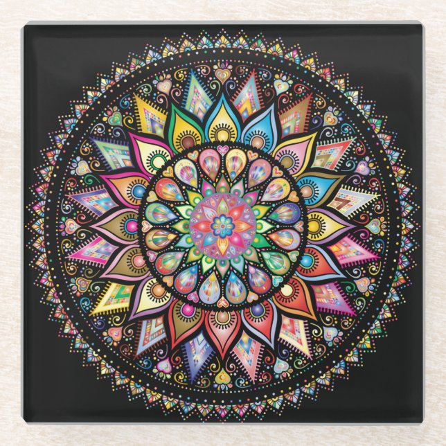 Beautiful Glass Coaster. Mandala design. Glass Coaster (Front)