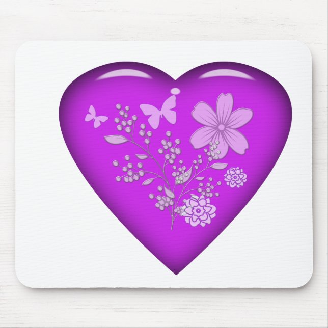 Beautiful Glass Floral Heart Mouse Pad (Front)