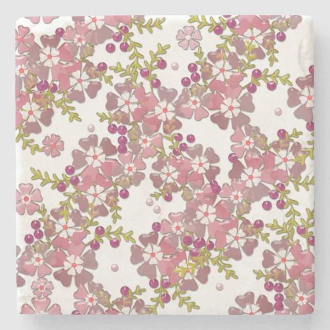 Beautiful glass flowers stone coaster (Front)