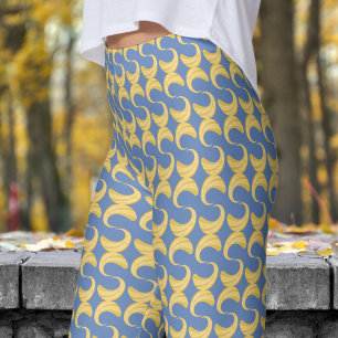 Beautiful Glaucous Blue and Gold Curves Pattern Leggings