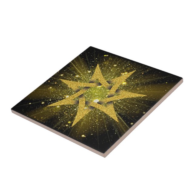 Beautiful Glitter Gold Star Ceramic Tile (Side)