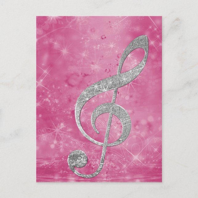 Beautiful glittery effect silver treble clef postcard (Front)