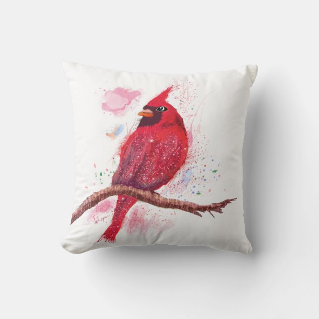 Beautiful Glittery Red Bird Cushion (Front)
