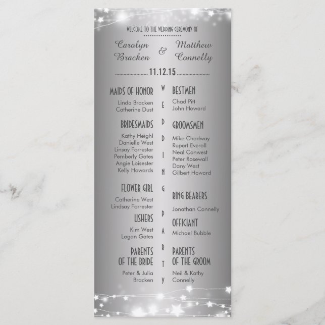 Beautiful Glowing Stars Silver Wedding Program Programme (Front)