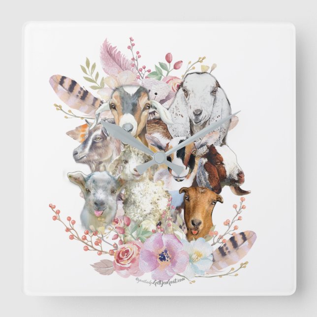 Beautiful GOATs | Watercolor Goats GetYerGoat™ Square Wall Clock (Front)