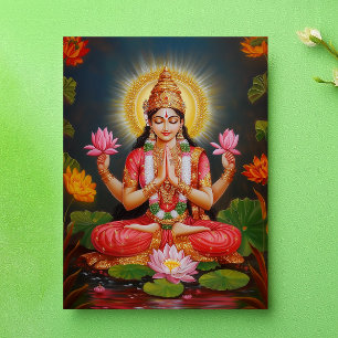 Beautiful Goddess Lakshmi Traditional Floral Art Postcard