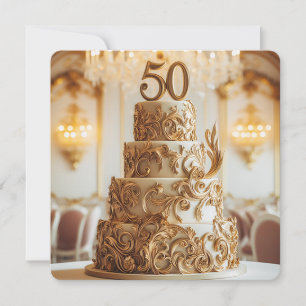 BEAUTIFUL GOLD 50TH WEDDING ANNIVERSARY CAKE INVITATION