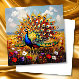 Beautiful Gold and Blue Peacock Blank Card