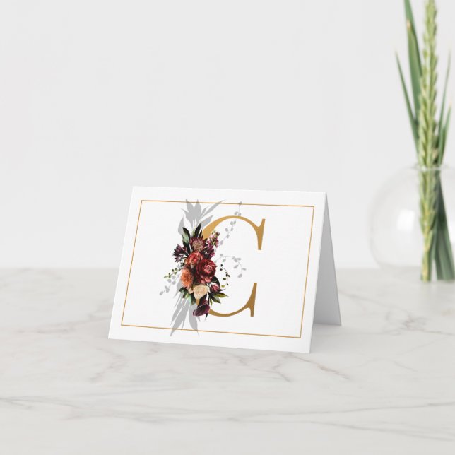 BEAUTIFUL GOLD AND FLORAL MONOGRAM B NOTE CARD (Front)