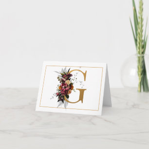 BEAUTIFUL GOLD AND FLORAL MONOGRAM G NOTE CARD
