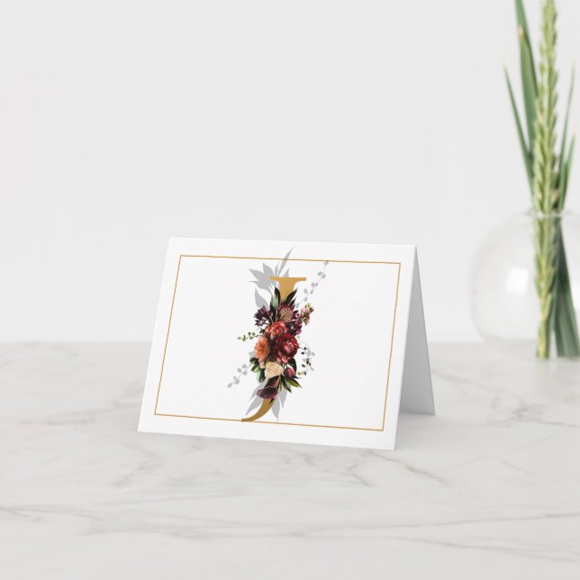 BEAUTIFUL GOLD AND FLORAL MONOGRAM J NOTE CARD (Front)