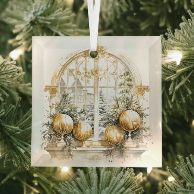 Beautiful Gold and White Christmas Designs  Glass Tree Decoration (Insitu)