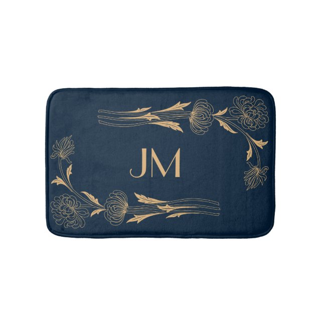 Beautiful gold Art Deco flowers Bath Mat (Front)