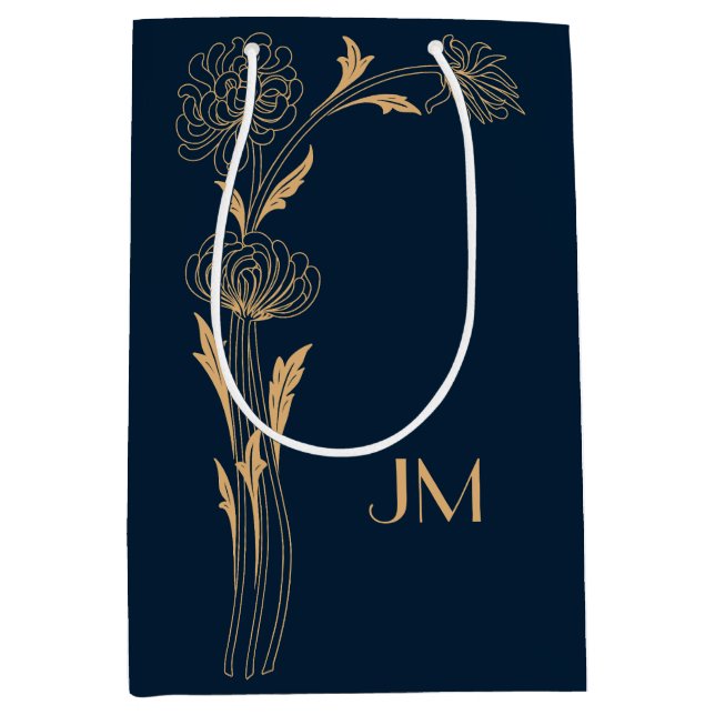 Beautiful gold Art Deco flowers Medium Gift Bag (Front)