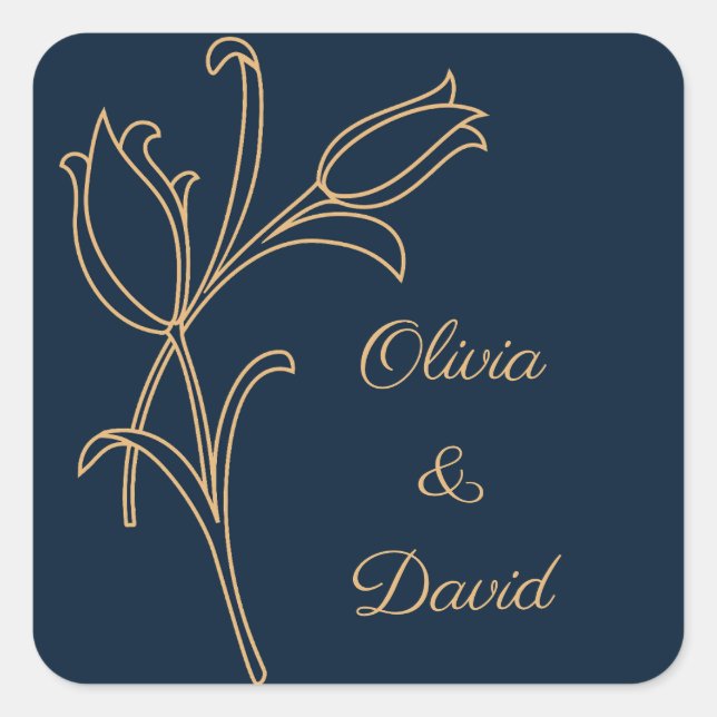 Beautiful gold Art Deco tulips Square Sticker (Front)