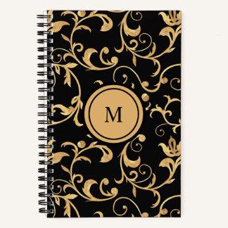 Beautiful Gold Black Elegant Damask Pattern  Notebook