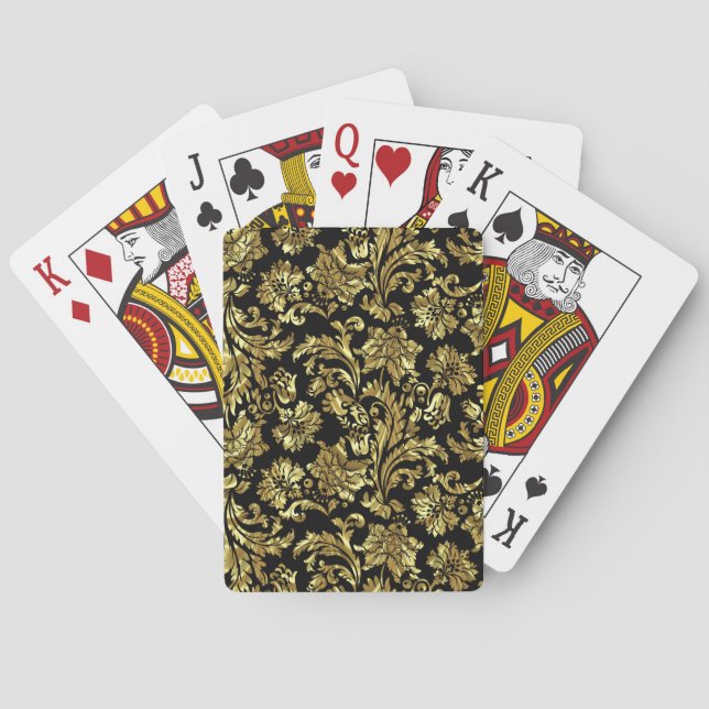 Beautiful gold black shiny gold damasks pattern 2 playing cards (Back)