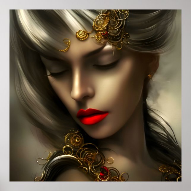 Beautiful gold blonde women with red lips jewels 2 poster (Front)