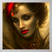 Beautiful gold brunette women with red lips jewels