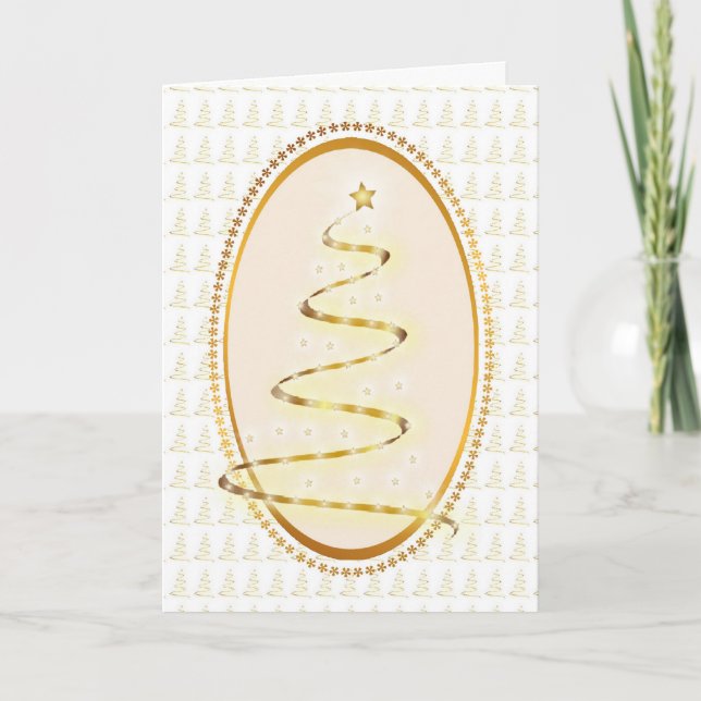 Beautiful Gold Christmas Tree Customisable Card (Front)