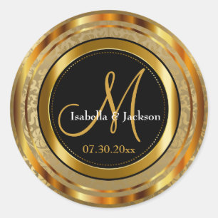 Beautiful Gold Damask and Black Classic Round Sticker